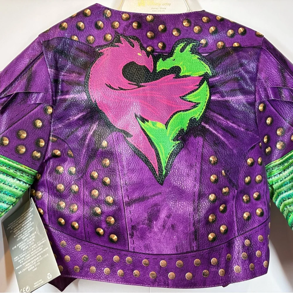 Disney Purple Studded Cropped Leather Moto Jacket with Gold Accents Size 5/6 NWT